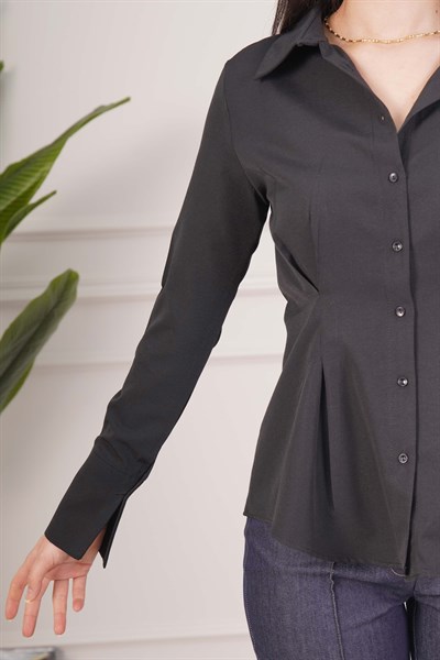 Belden Tam Oturtmalı Gipeli Mevsimlik Siyah Gömlek