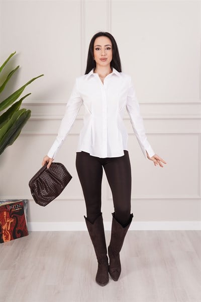 Belden Tam Oturtmalı Gipeli Mevsimlik Beyaz Gömlek