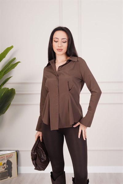 Belden Tam Oturtmalı Gipeli Mevsimlik Kahve Gömlek