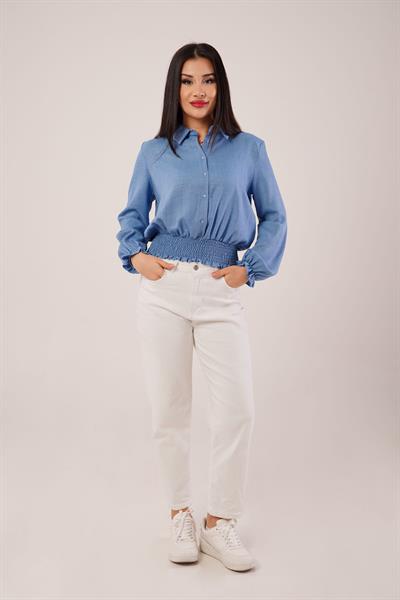 Bel ve Bilek Lastikli İndigo Bluz	