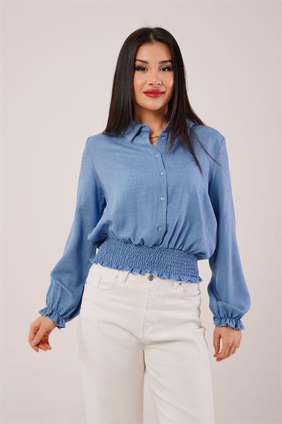 Bel ve Bilek Lastikli İndigo Bluz	