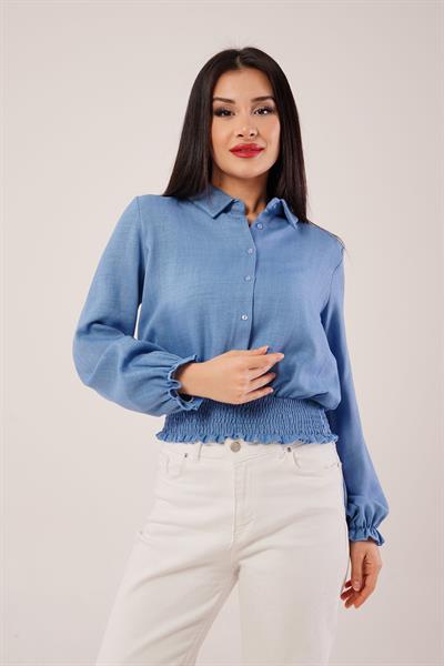 Bel ve Bilek Lastikli İndigo Bluz	