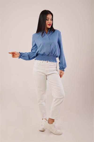 Bel ve Bilek Lastikli İndigo Bluz	