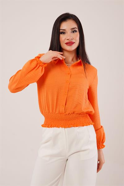 Bel ve Bilek Lastikli Turuncu Bluz	