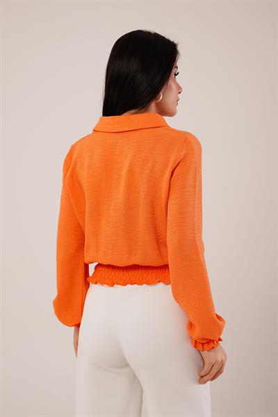 Bel ve Bilek Lastikli Turuncu Bluz	