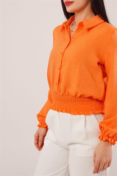Bel ve Bilek Lastikli Turuncu Bluz	