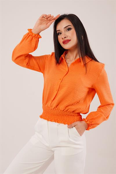 Bel ve Bilek Lastikli Turuncu Bluz	