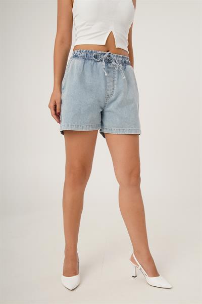 Beli Lastikli Cepli Mavi Kot Şort