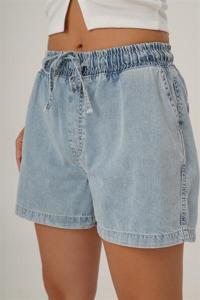 Beli Lastikli Cepli Mavi Kot Şort