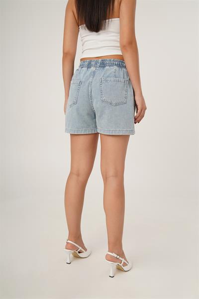 Beli Lastikli Cepli Mavi Kot Şort