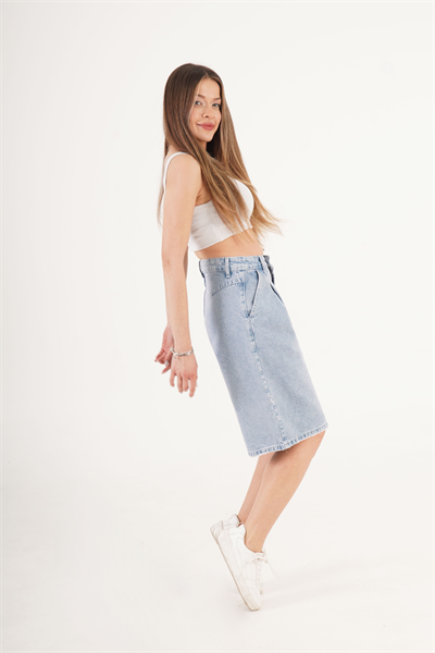 Bermuda Yüksek Bel Açık Mavi Denim Jorts