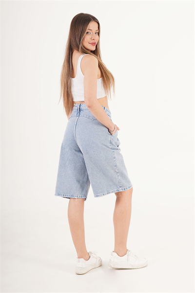 Bermuda Yüksek Bel Açık Mavi Denim Jorts