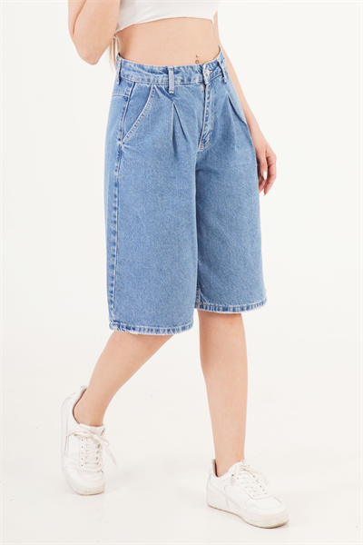 Bermuda Yüksek Bel Kot Denim Jorts