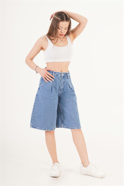 Bermuda Yüksek Bel Kot Denim Jorts