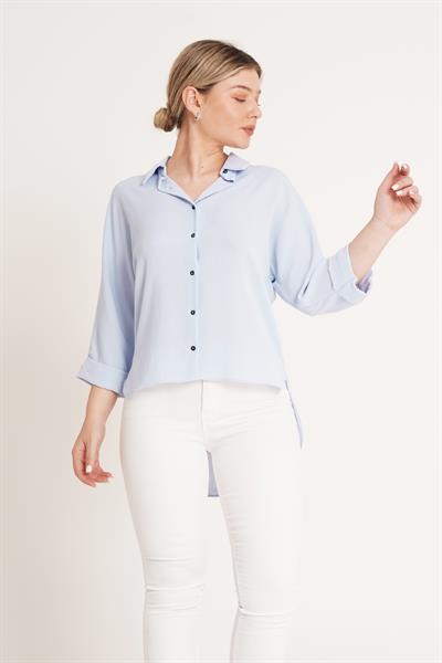 Bileği Katlamalı Arkası Uzun Bebe Mavisi Gömlek
