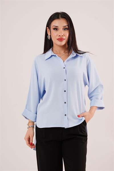 Bileği Katlamalı Arkası Uzun Bebe Mavisi Gömlek