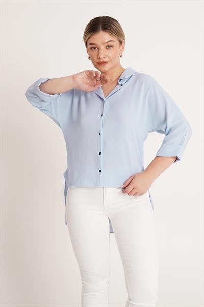 Bileği Katlamalı Arkası Uzun Bebe Mavisi Gömlek