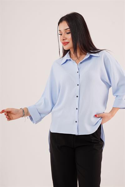 Bileği Katlamalı Arkası Uzun Bebe Mavisi Gömlek