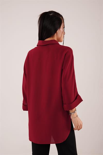 Bileği Katlamalı Arkası Uzun Bordo Gömlek