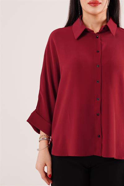 Bileği Katlamalı Arkası Uzun Bordo Gömlek