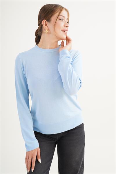 Bisiklet Yaka Basic İnce Bebe Mavisi Triko Kazak