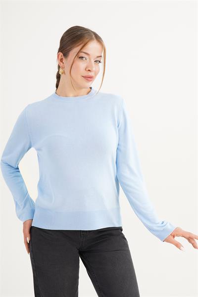 Bisiklet Yaka Basic İnce Bebe Mavisi Triko Kazak