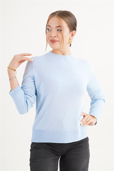 Bisiklet Yaka Basic İnce Bebe Mavisi Triko Kazak