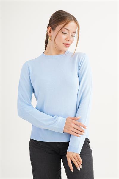 Bisiklet Yaka Basic İnce Bebe Mavisi Triko Kazak