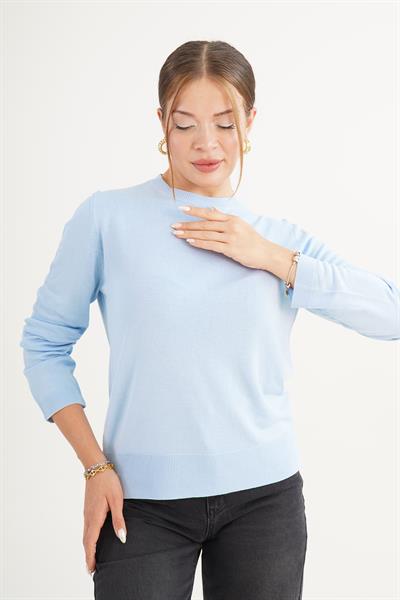 Bisiklet Yaka Basic İnce Bebe Mavisi Triko Kazak