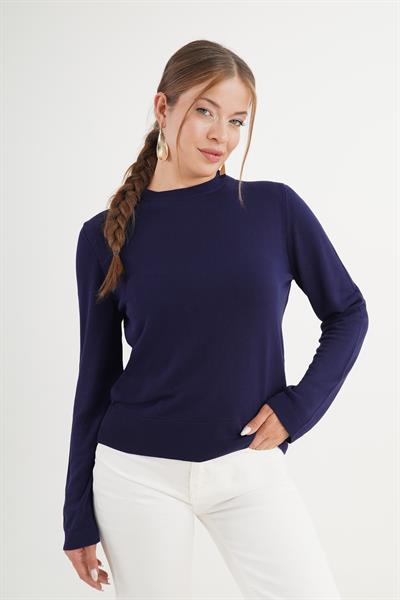 Bisiklet Yaka Basic İnce Lacivert Triko Kazak