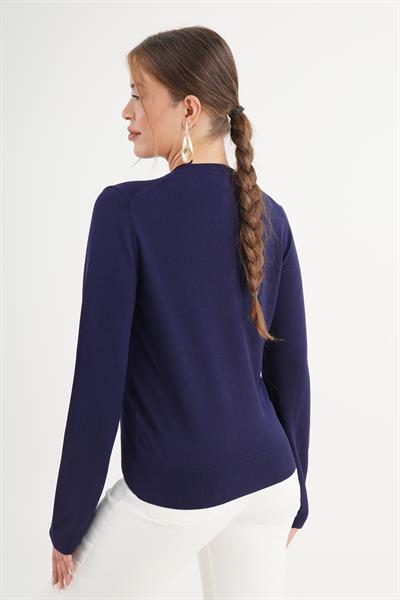 Bisiklet Yaka Basic İnce Lacivert Triko Kazak