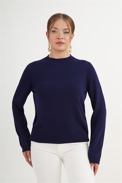 Bisiklet Yaka Basic İnce Lacivert Triko Kazak