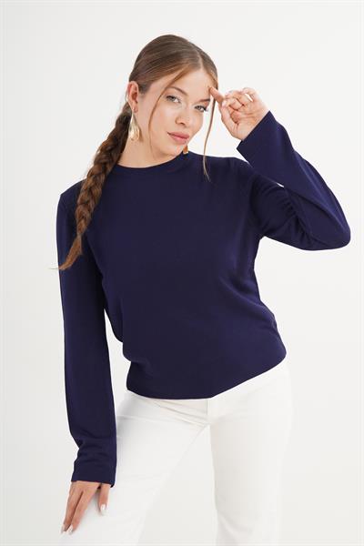 Bisiklet Yaka Basic İnce Lacivert Triko Kazak