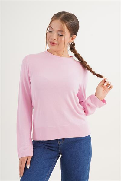 Bisiklet Yaka Basic İnce Pembe Triko Kazak
