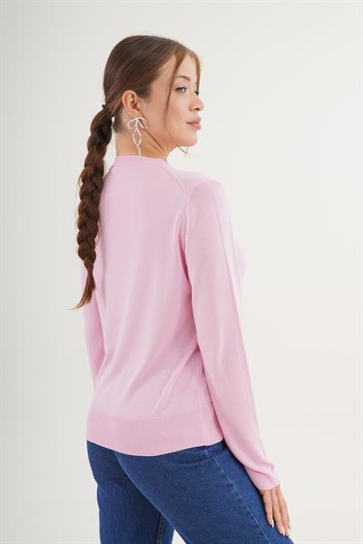 Bisiklet Yaka Basic İnce Pembe Triko Kazak