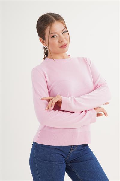 Bisiklet Yaka Basic İnce Pembe Triko Kazak