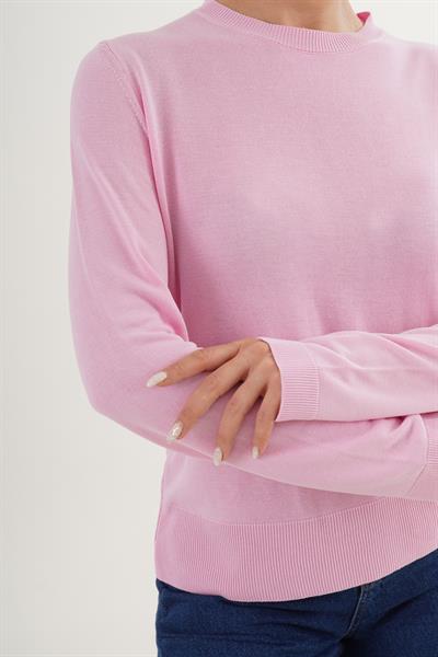 Bisiklet Yaka Basic İnce Pembe Triko Kazak