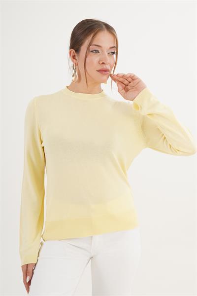 Bisiklet Yaka Basic İnce Sarı Triko Kazak