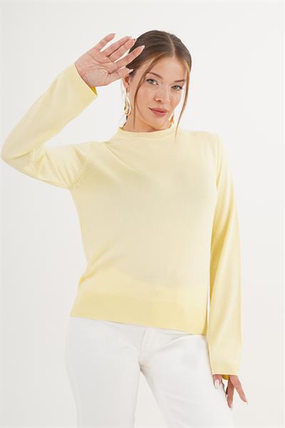 Bisiklet Yaka Basic İnce Sarı Triko Kazak