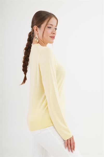 Bisiklet Yaka Basic İnce Sarı Triko Kazak