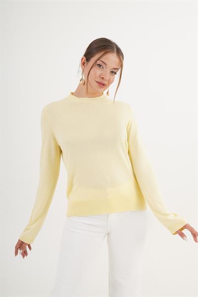 Bisiklet Yaka Basic İnce Sarı Triko Kazak