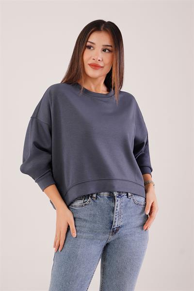 Bisiklet Yaka Basic Modal Antrasit Sweatshirt