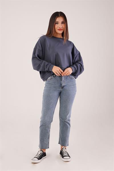 Bisiklet Yaka Basic Modal Antrasit Sweatshirt