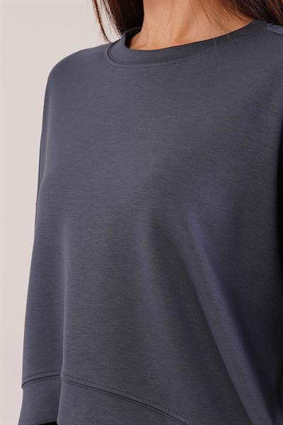 Bisiklet Yaka Basic Modal Antrasit Sweatshirt
