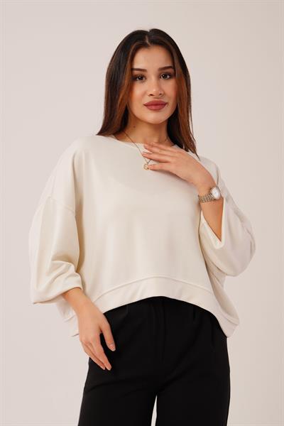 Bisiklet Yaka Basic Modal Bej Sweatshirt