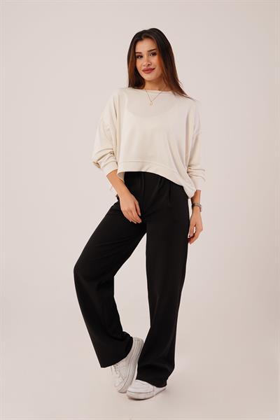 Bisiklet Yaka Basic Modal Bej Sweatshirt