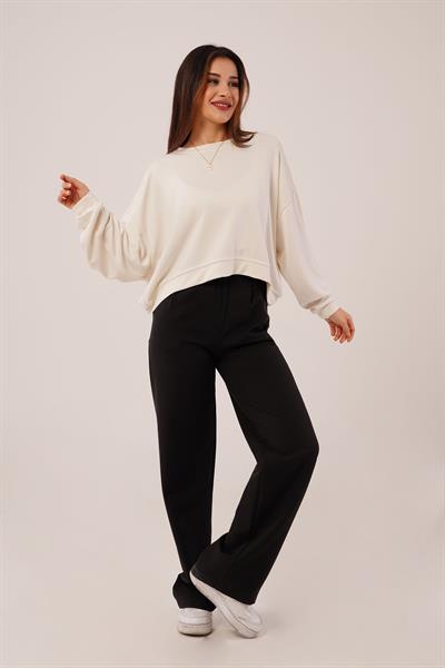 Bisiklet Yaka Basic Modal Bej Sweatshirt