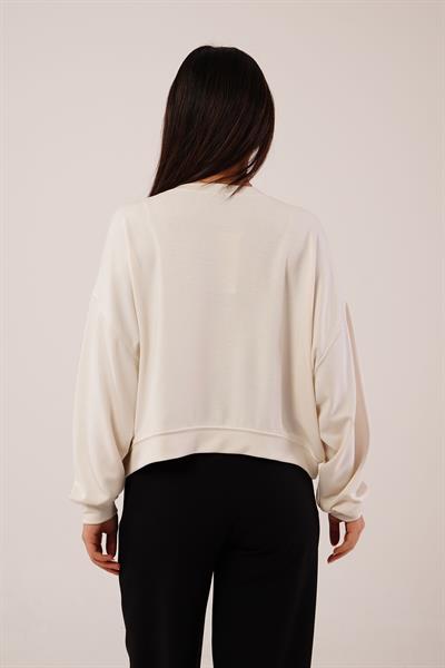 Bisiklet Yaka Basic Modal Bej Sweatshirt