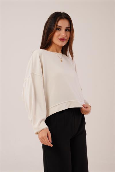 Bisiklet Yaka Basic Modal Bej Sweatshirt