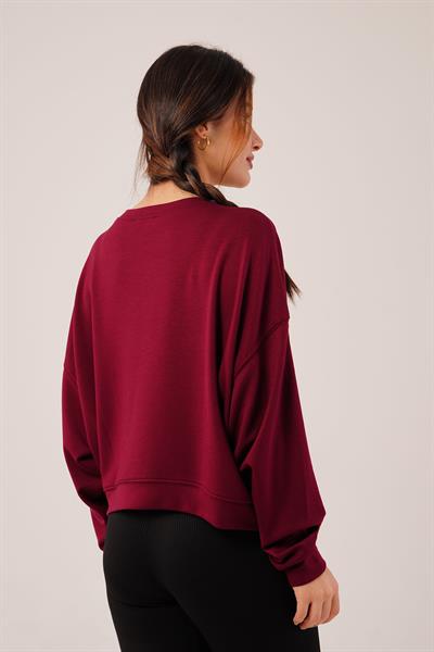 Bisiklet Yaka Basic Modal Bordo Sweatshirt